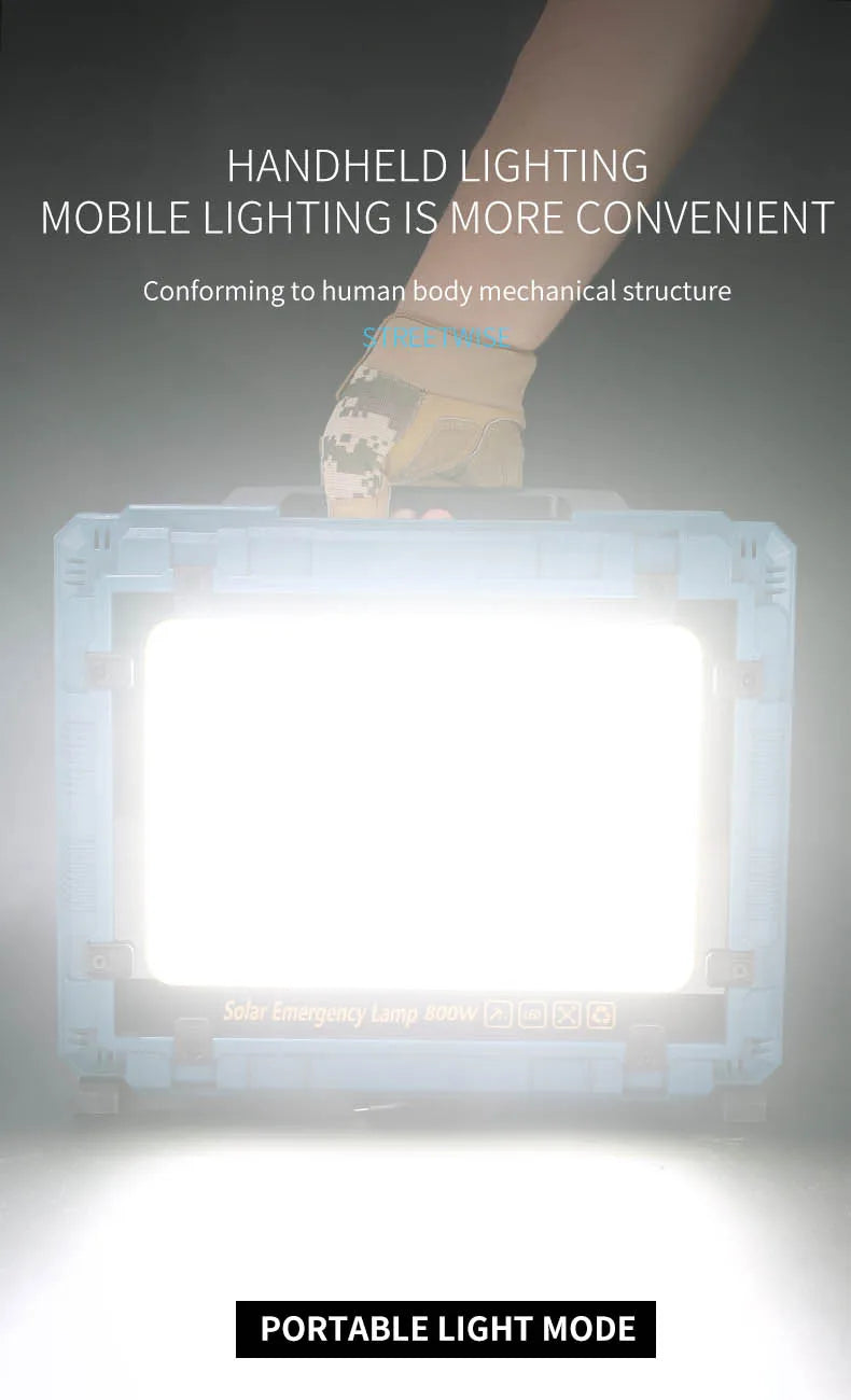 Rechargeable Solar Flood Light Outdoor Portable LED Reflector Spotlight IP66 Waterproof Camping Work Light Floodlight