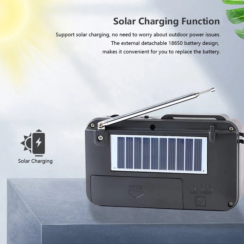 Solar Charging Portable FM Receiver Radio With Bluetooth Wireless Speaker Support USB TF Card MP3 Music Play Radio FM Receiver