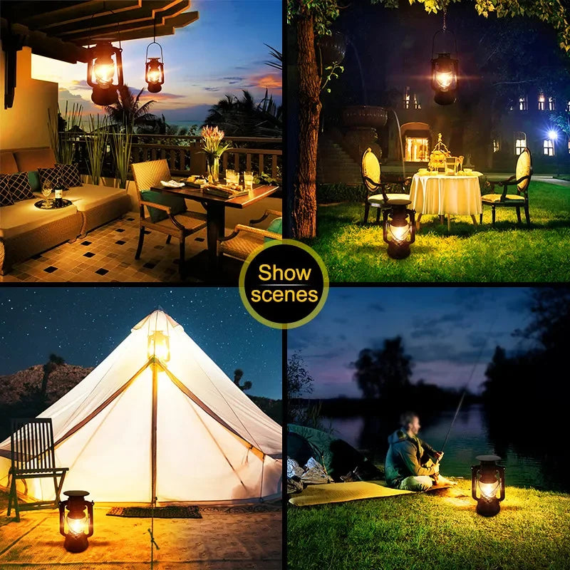 Solar Camping Lights Rechargeable Tungsten Bulb Portable Lantern With Hook Lighting Control Outdoor Waterproof Tent Lamp