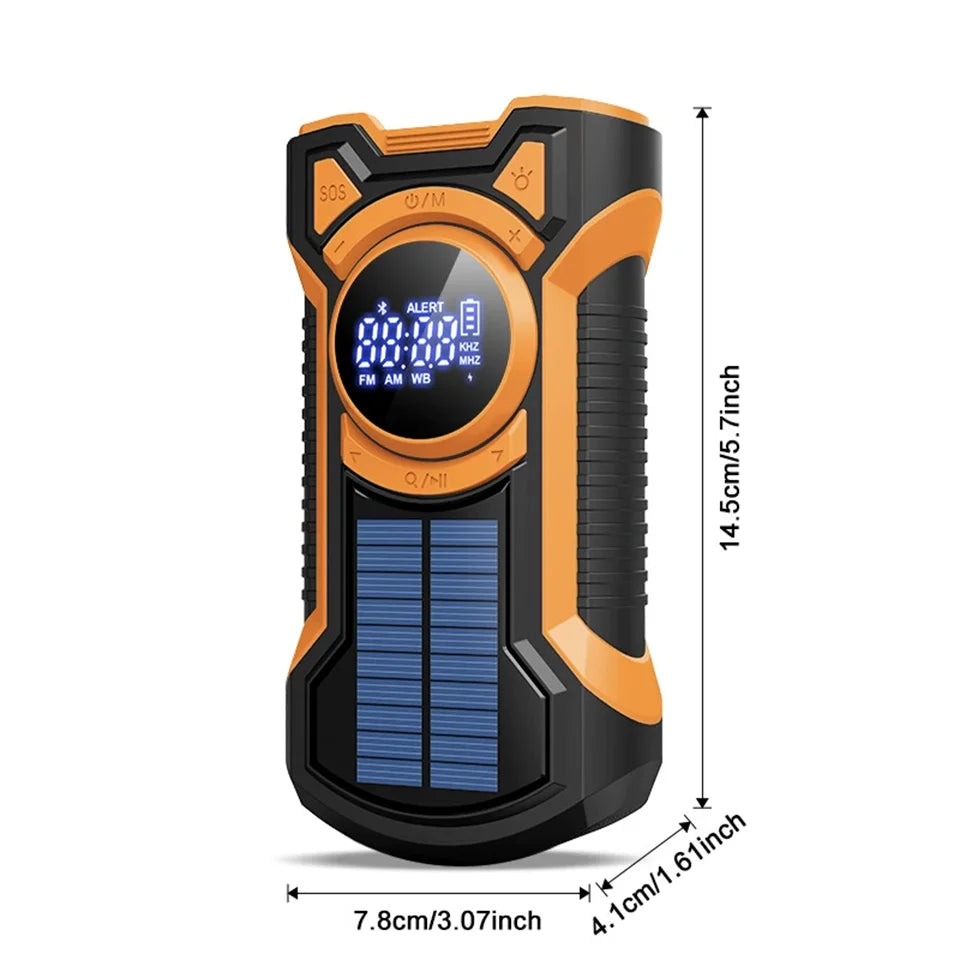 5000mAh Emergency Radio Hand Crank Solar, IP65 Waterproof Dustproof Bluetooth 5.3 Portable AM/FM/NOAA Weather Alert Radio