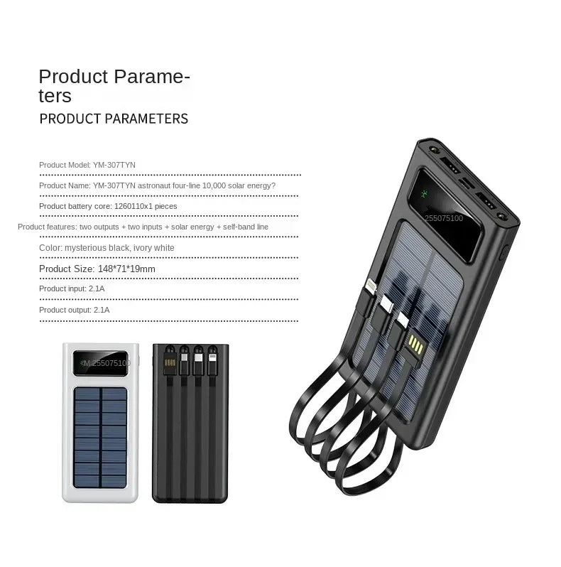 500000MAH 200000mAh 300000mAh Solar BCAK Power Bank, Convenient Ultra-thin Built-in Cable, Outdoor Camping Mobile Power Supply