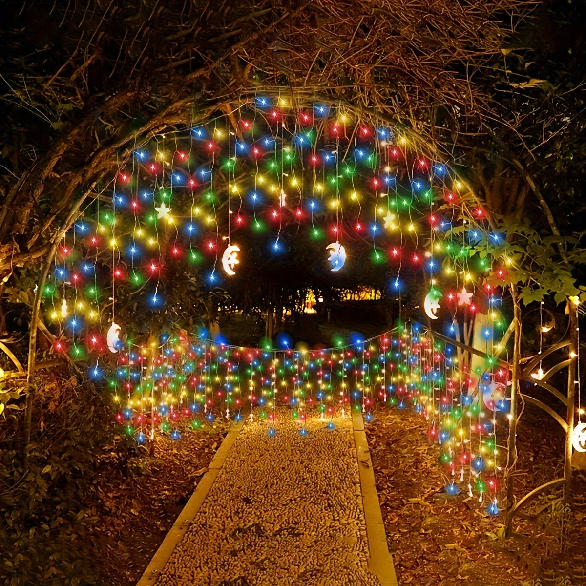 Solar Christmas String Light Outdoor Waterproof Garden Decor 96 Leds Curtain Lamp for Windows Stairs Wedding Home Fairy Light