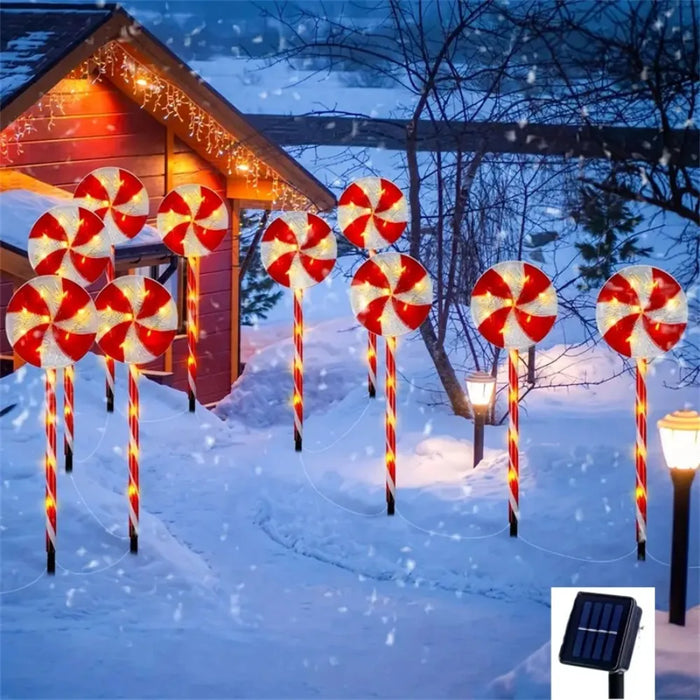 Solar-powered Christmas tree candy ground lights, holiday lawn scene decorations, ambiance lights, outdoor courtyard landscape l