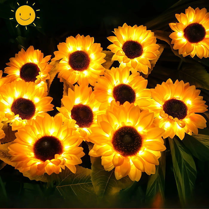 Solar Sunflower String Light LED Floral Vine Sunflower Garland Waterproof for Outdoor Fence Wedding Gardens Balcony Fairy Light