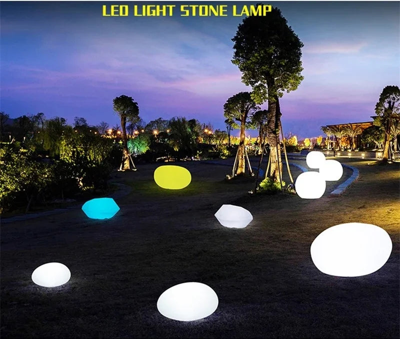 Solar Garden Lights Led Modern Creative White Stones Shape Waterproof IP65 with Remote Control Decor Home Courtyard Lawn Lamp