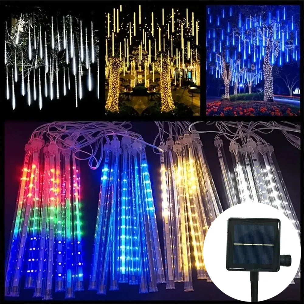 Outdoor Christmas Decoration 30/50cm Solar Meteor Shower Rain Holiday Light Led Light String for Tree Garden 8 Tube Fairy Light