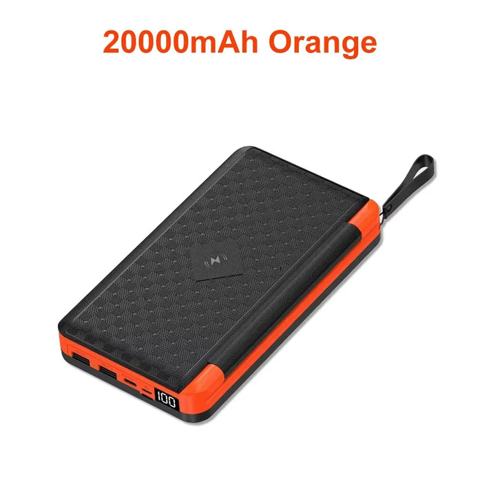 Solar Power Bank 20000mAh Qi Wireless Charger 3 Solar Panel Folding Powerbank for iPhone 16 15 14 13 12 Huawei Xiaomi Poverbank