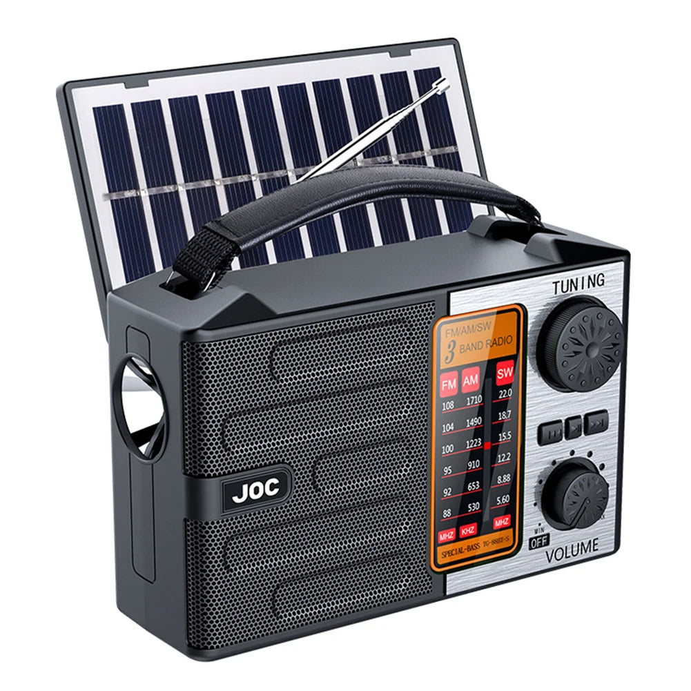 2000mAh Solar Power Radio Portable AM FM SW Weather Radio with LED Flashlight BT Speaker Full Band Radio Outdoor Emergency Radio