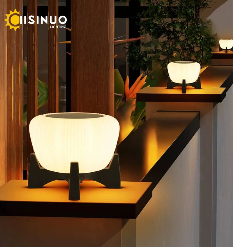 Outdoor Pillar Light Solar Powered Energy Saving IP65 Post Cap Lamp Auto Dusk-to-Dawn Sensor for Garden Villa Gate Pathway Fence