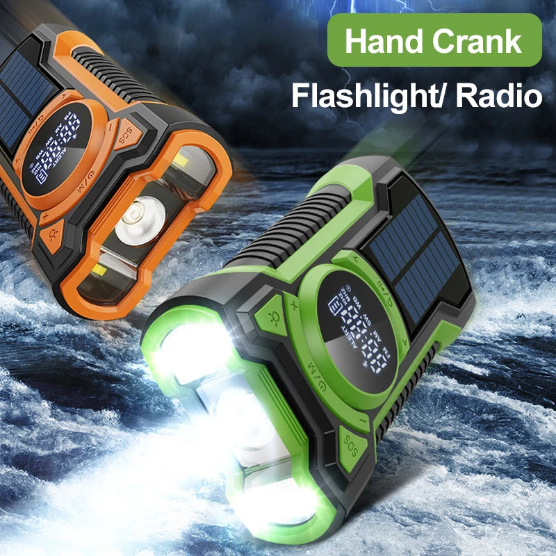 Solar Emergency Weather Radio Waterproof Hand Crank Weather Alert Radio 5000mAh Bluetooth-Compatible5.3 LED Flashlight SOS Alarm
