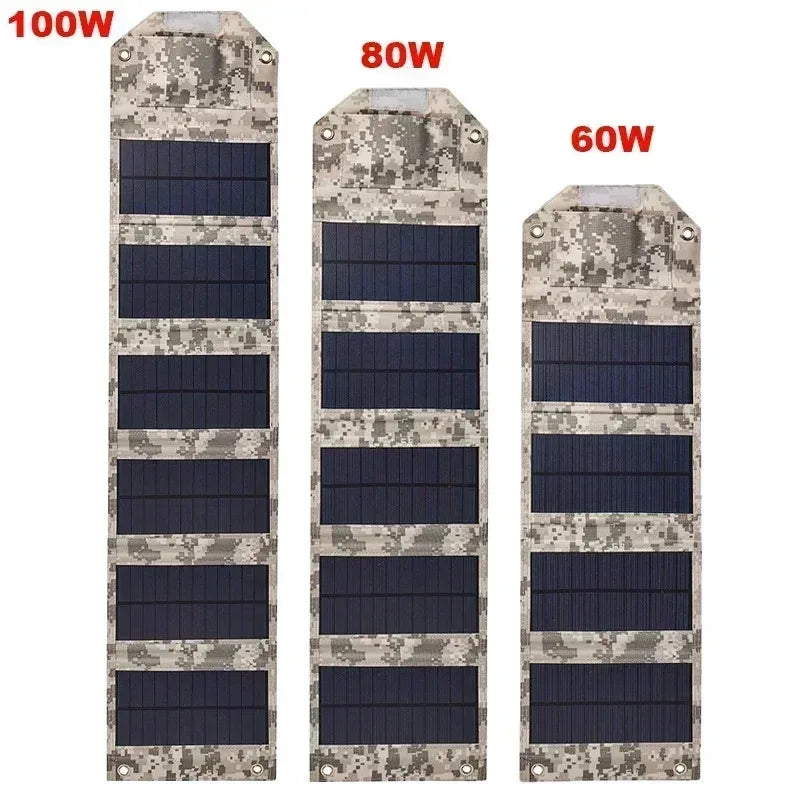 100W 80W 60W Foldable Solar Panel 5V USB Portable Folding Bag Battery Charger for Phone Outdoor Camping Waterproof Power Bank