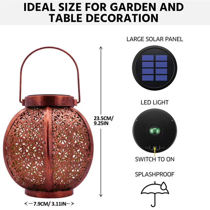 Hanging Solar Lanterns Retro Hollow Solar Lights with Handle Outdoor Solar Garden Lights Decor for Yard Garden Tree Fence Patio