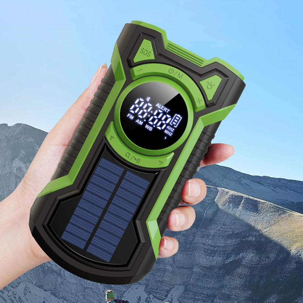 Portable Solar Emergency Weather Radio Bluetooth Compatible with Hand Crank AM FM NOAA and Phone Charger for Outdoor Use