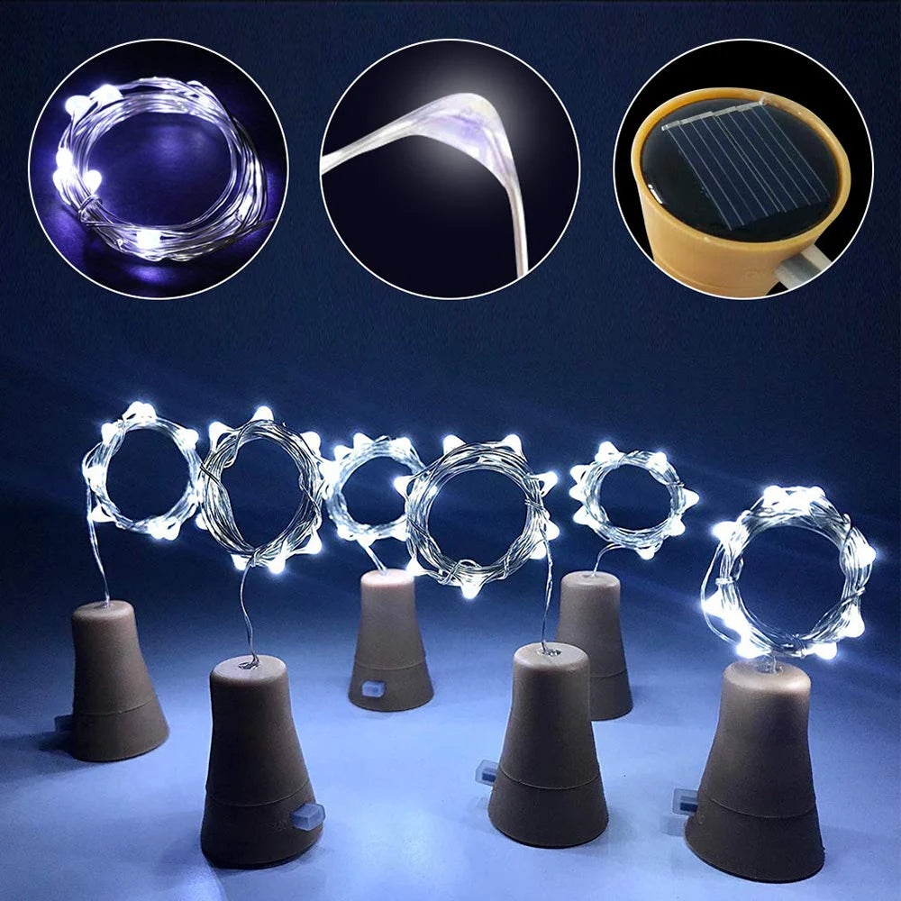 10/20LEDs Solar Wine Bottle String Light Solar Copper Wire Fairy Lights Cork Shape Christmas Lamp For Wedding Party Garden Decor