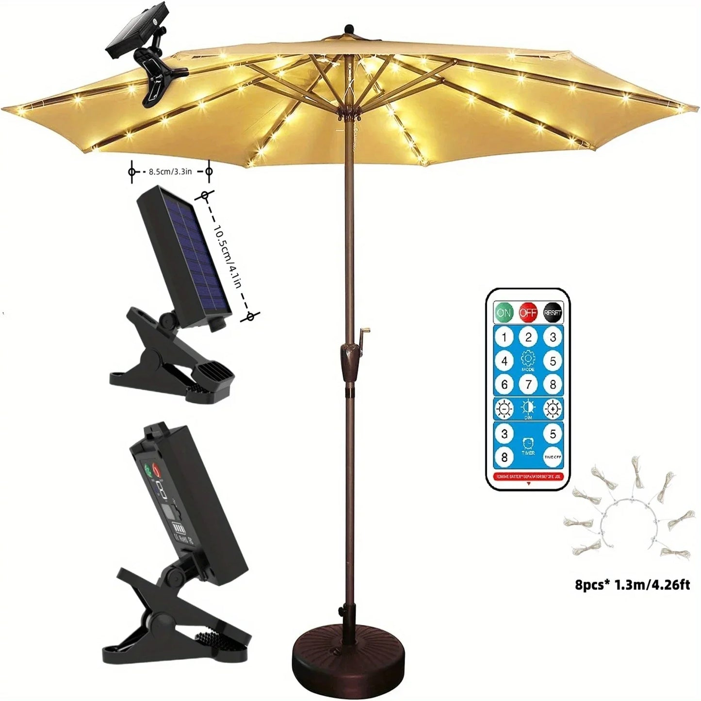 Solar Patio Umbrella Lights 8 Modes String Lights with Clip Waterproof Light for Outdoor Lighting Deck Garden Party Decoration