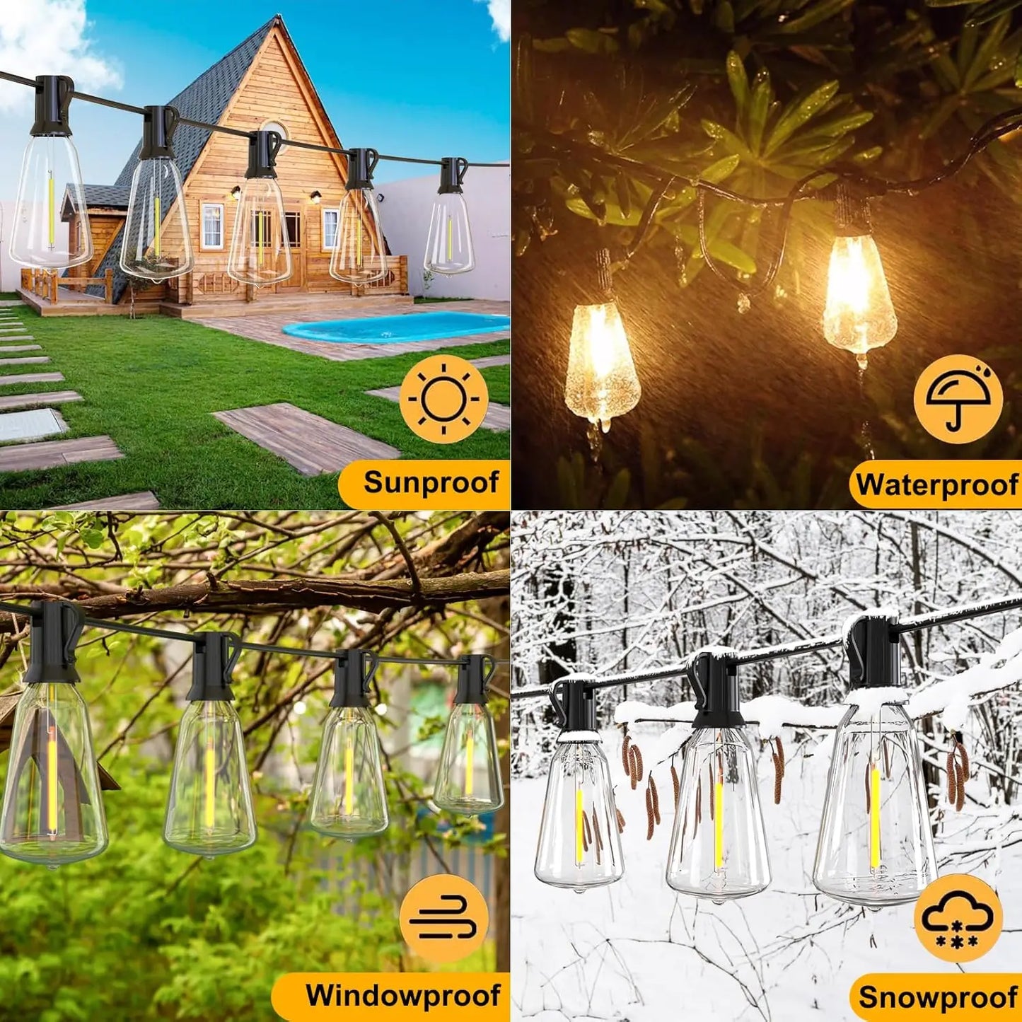 12M/9.5M Solar String Lights Outdoor with Remote, ST38 Patio Lamp & LED IP65 Shatterproof Bulbs, 8 Light Modes for Garden Party