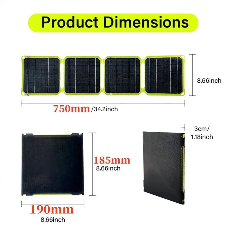 Outdoor 100W Portable Solar Panel 5V 9V 12V Foldable Solar Cell Phone Charger PD+USB For Camping Travel Fishing Power Station