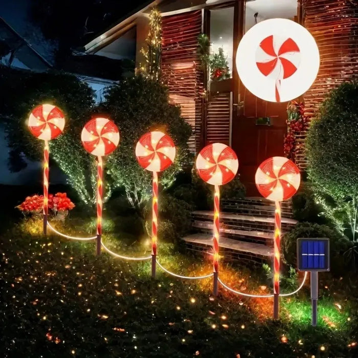 Solar-powered Christmas tree candy ground lights, holiday lawn scene decorations, ambiance lights, outdoor courtyard landscape l