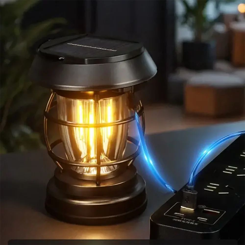Solar Camping Lighting LED Light Portable Retro Camping Lantern Waterproof Outdoor Garden Lawn Path Lighting Decorative Light