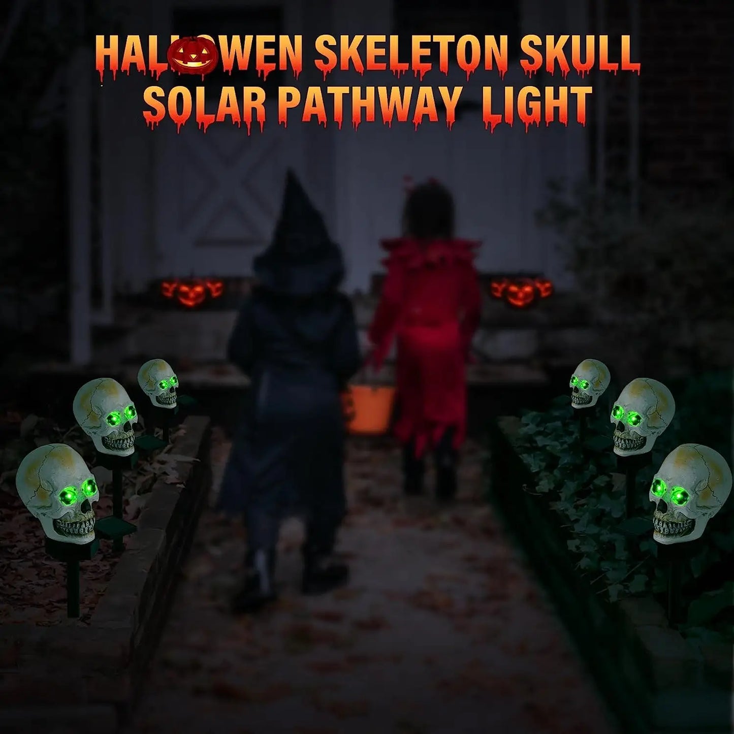 1PC Solar Light-Up Skull Yard Stake Halloween Decorations, Yard Art, Outdoor, Haunted House, Seasonal Home Decor