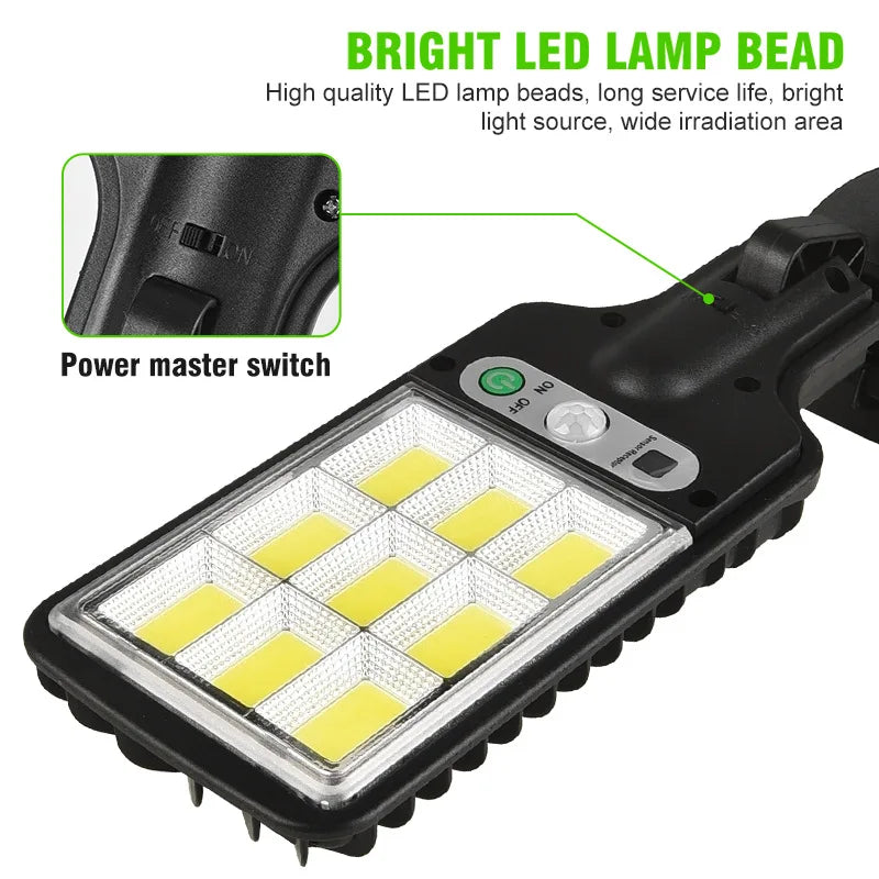 Solar 108COB Led Courtyard Wall Lamp With 3 Mode Waterproof Motion Sensor Security Lighting Street Lights for Garden Patio Path