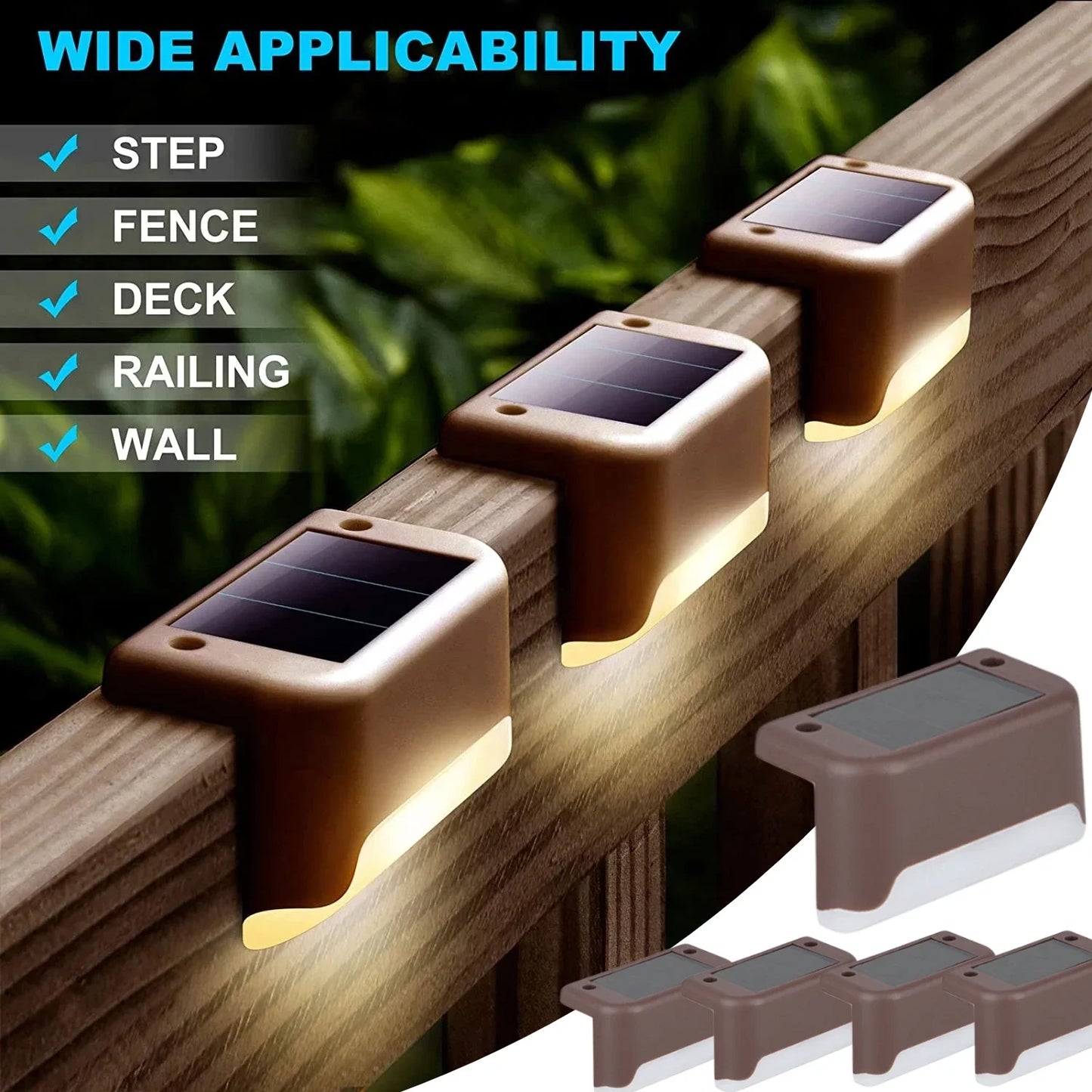 4Pack Solar Deck Lights LED Waterproof Outdoor Solar Powered Warm LED Step Lights for Decks Stairs Patio Yard Garden Decor Fence