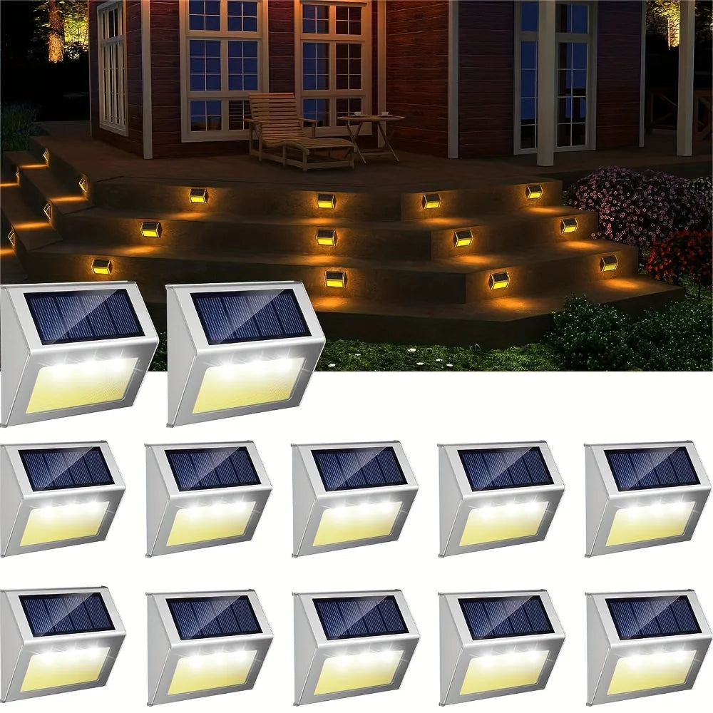 12 Solar Deck Lights, 3Led Lamp Beads Solar Outdoor Stair Lights, Ipx4 Outdoor Led Ladder Lighting Stainless Steel Led