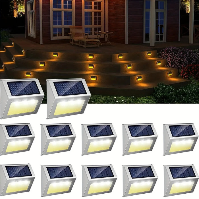 12 Solar Deck Lights, 3Led Lamp Beads Solar Outdoor Stair Lights, Ipx4 Outdoor Led Ladder Lighting Stainless Steel Led