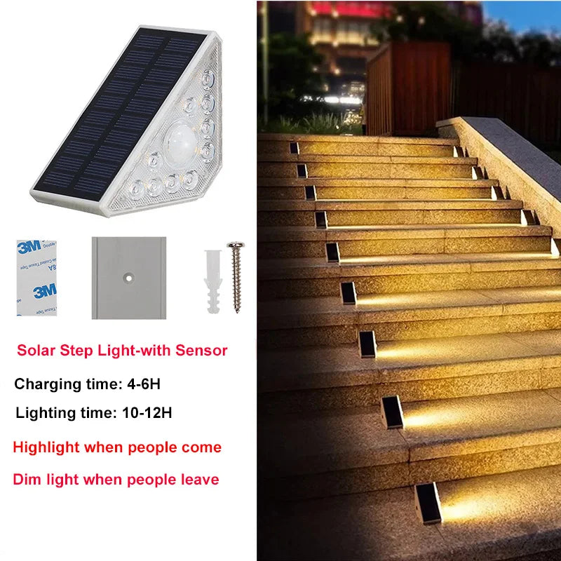 Motion Sensor Outdoor Solar Step Lights 550LM Super Bright 10LED Warm White Stair Light IP44 Waterproof for Porch Patio Deck