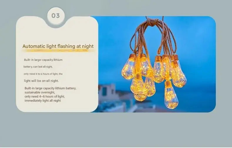 Solar Patio String Light 7m 16 Bulbs 8 Modes Fairy Light Outdoor Waterproof Lamp For Garden Fence Balcony Party Christmas Decor