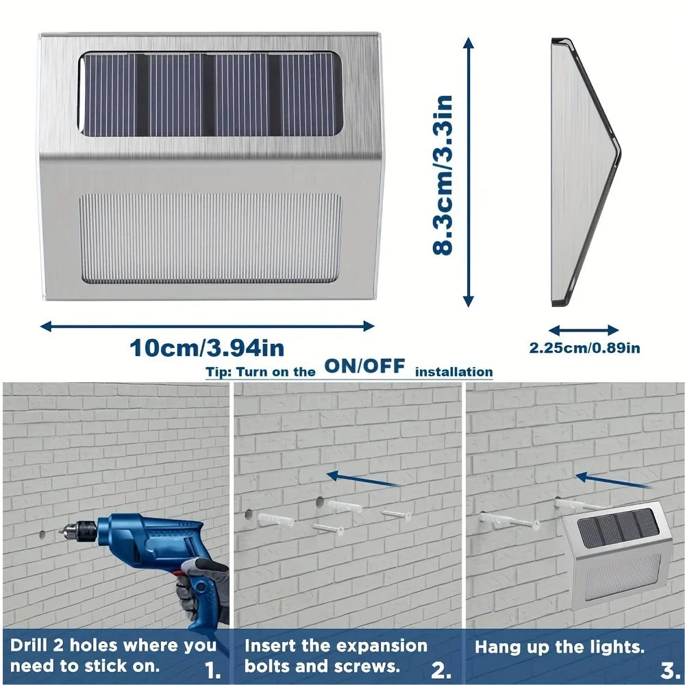 12 Solar Deck Lights, 3Led Lamp Beads Solar Outdoor Stair Lights, Ipx4 Outdoor Led Ladder Lighting Stainless Steel Led