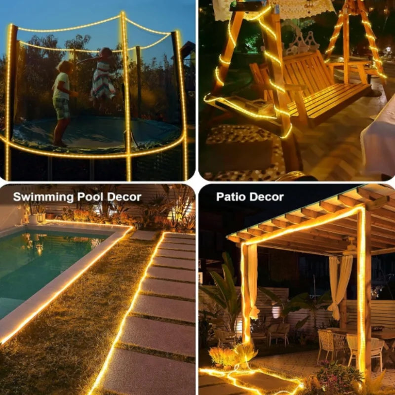 12m/7m Solar String Lights Garden Waterproof Tube Rope Lamp Christmas Garland Lights For Outdoor Holiday Decoration Lighting
