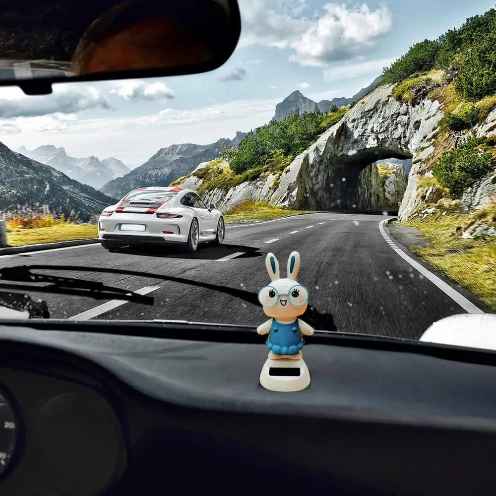 Solar Dancing toy Car Decoration Solar Energy Decoration Shaking Head Doll Cartoon rabbit Shape Decoration Home Ornaments