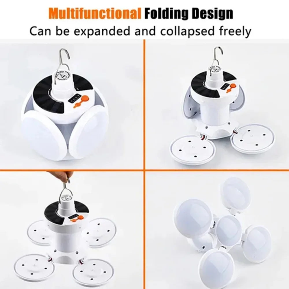 Portable Solar Camping Lantern Led Rechargeable Outdoor Hanging Tent Lamp Folding LED Football Bulbs With Hook Emergency Lights