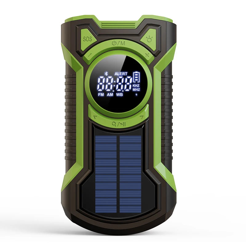Portable Solar Emergency Weather Radio Bluetooth Compatible with Hand Crank AM FM NOAA and Phone Charger for Outdoor Use