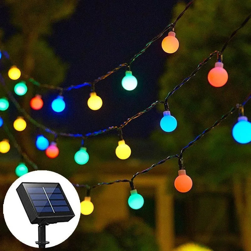 Solar Light String Festoon LED Round Ball Outdoor Garden Solar Garland Lamp for Wedding Party Camping Balcony Holiday Decoration