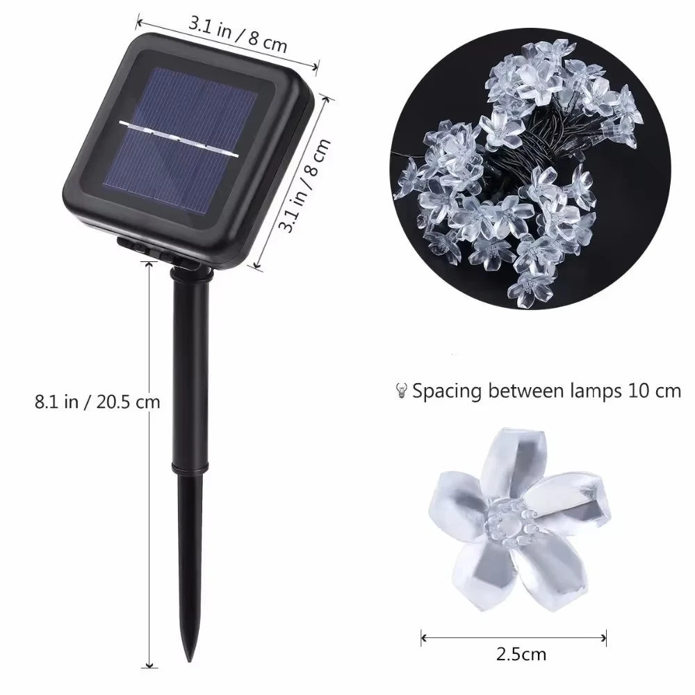 5M/7M/12M LED Solar Lights Outdoor Floral String Flower Fairy Lights Garlands For Christmas Party Outdoor Decoration Waterproof