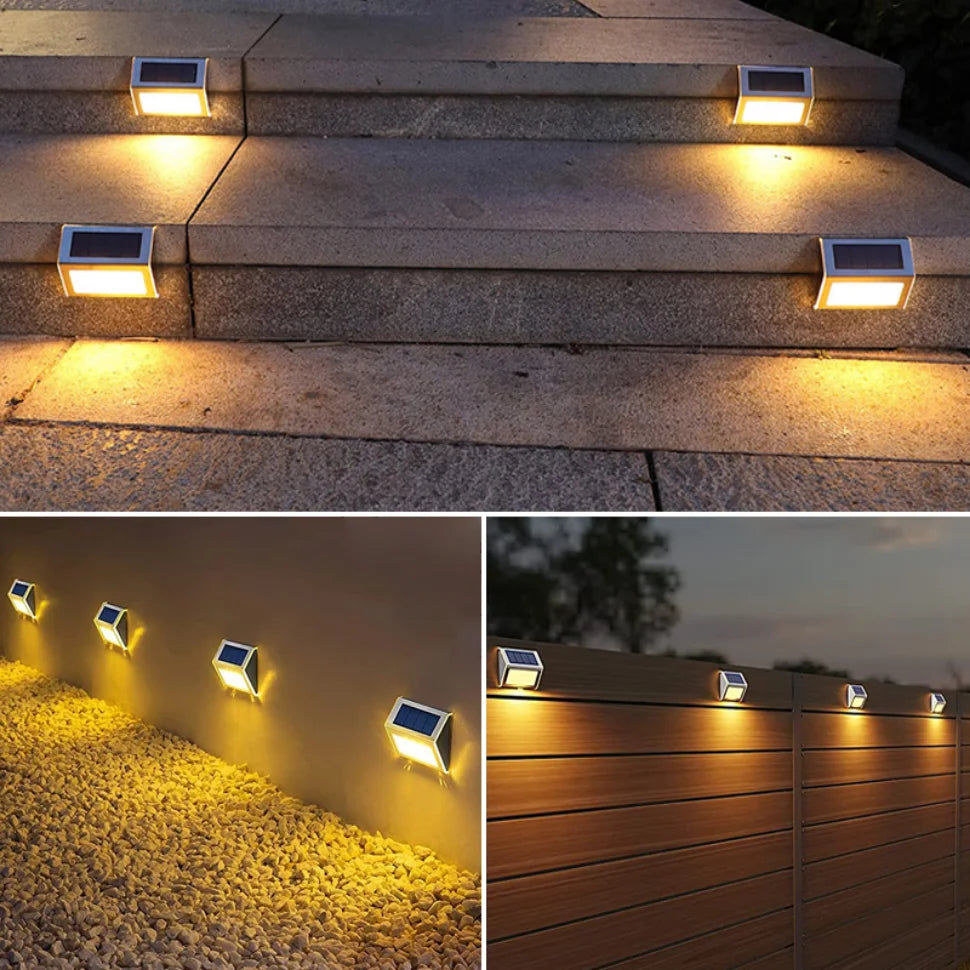 Solar Powered Deck Lights Waterproof Light Stainless Steel Security Wall Lamps for Step Walkway Patio Garden Pathway