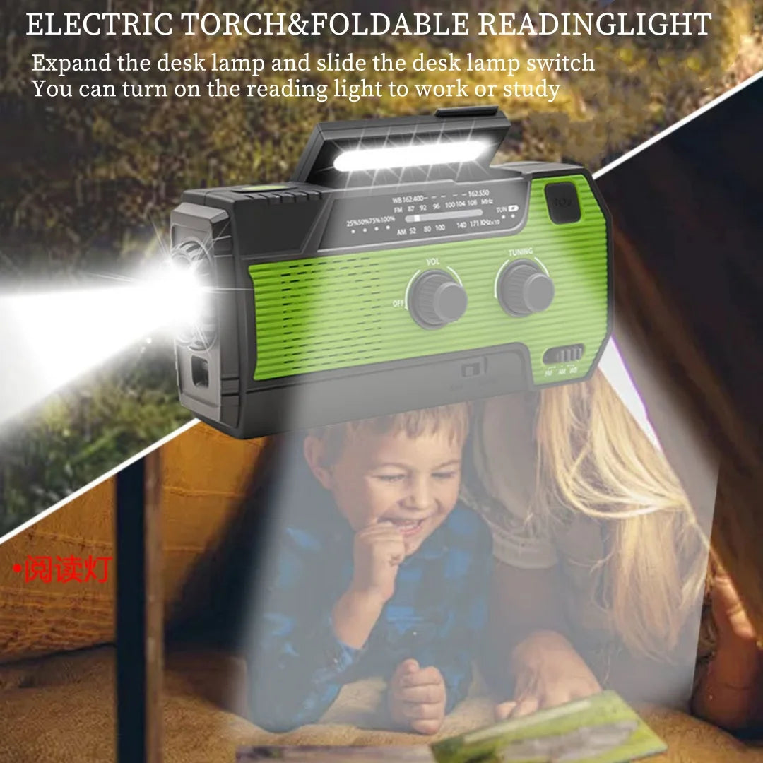 Hand Crank Solar Emergency Radio – Portable FM/AM/NOAA Weather Radio with Power Bank, Flashlight & Phone Charger