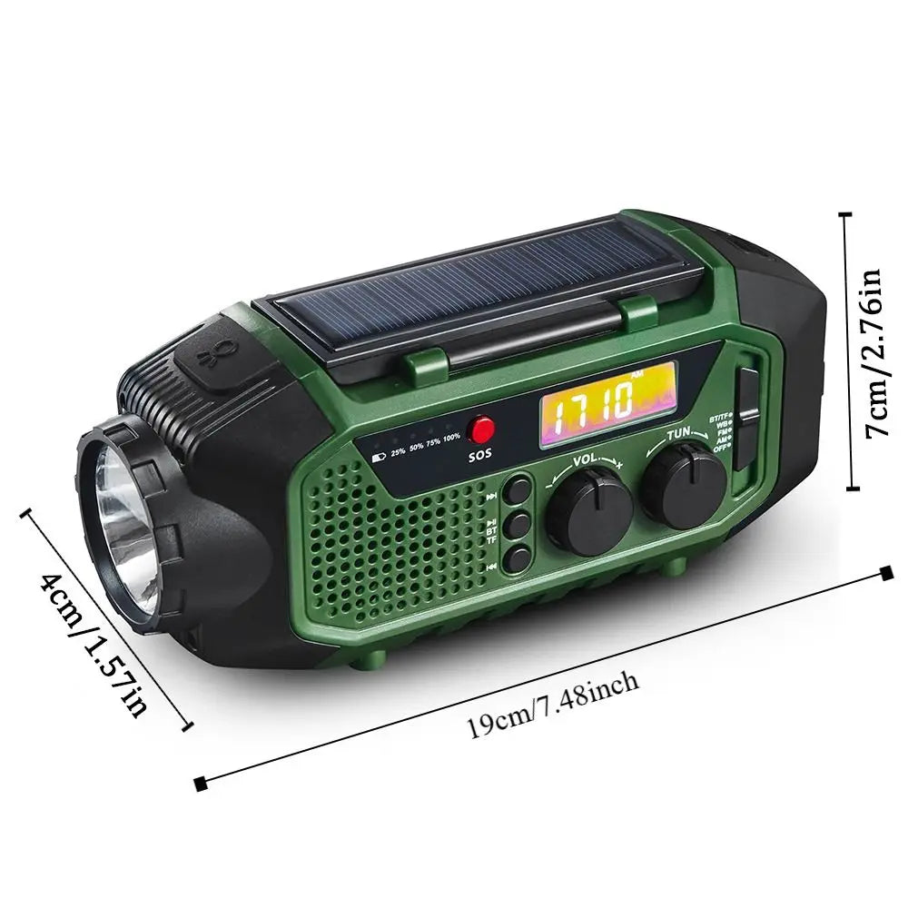 USB Charger Solar Power Emergency Radio with Flashlight SOS Alarm AM/FM/WB Radio Power Bank Multifunctional Bluetooth Speaker