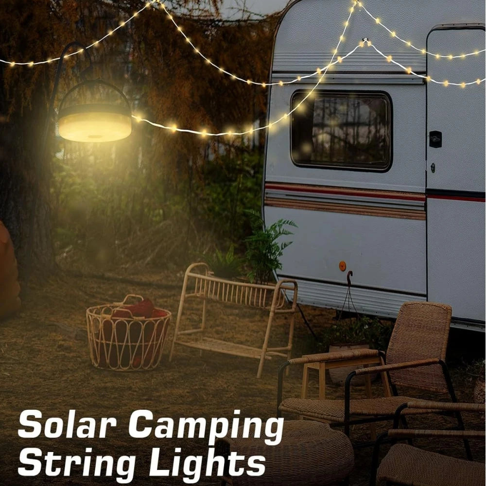 Solar Camping Lamp with String Lights LED Portable Waterproof Tent Lamp with 8 Lighting Modes Hanging Rechargeable Tent Lantern