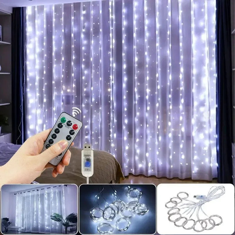 6M/3M LED Curtain Fairy Lights,8 Lighting Modes,Outdoor/Indoor Decoration for Christmas Wedding Party,Garden,Living Room,Bedroom