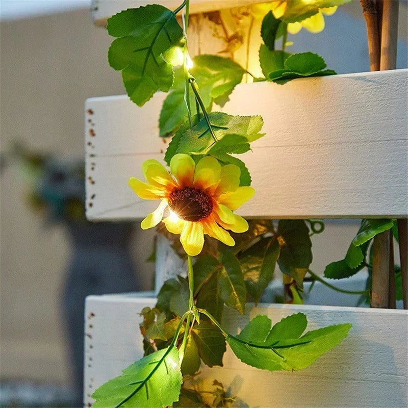 Solar Artificial Leaf LED String Lights Sunflower Maple Leaf Watermelon leaf Outdoor Light Up Garden Parterre Beach Decoration