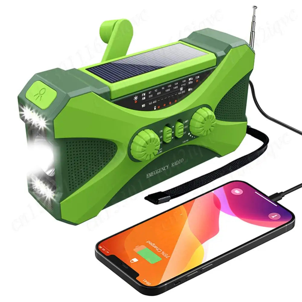 10000mAh Solar Hand Crank Radio Dual Speaker Stereo Emergency Radio Rechargeable FM AM WB NOAA Weather Radio Flashlight Torch