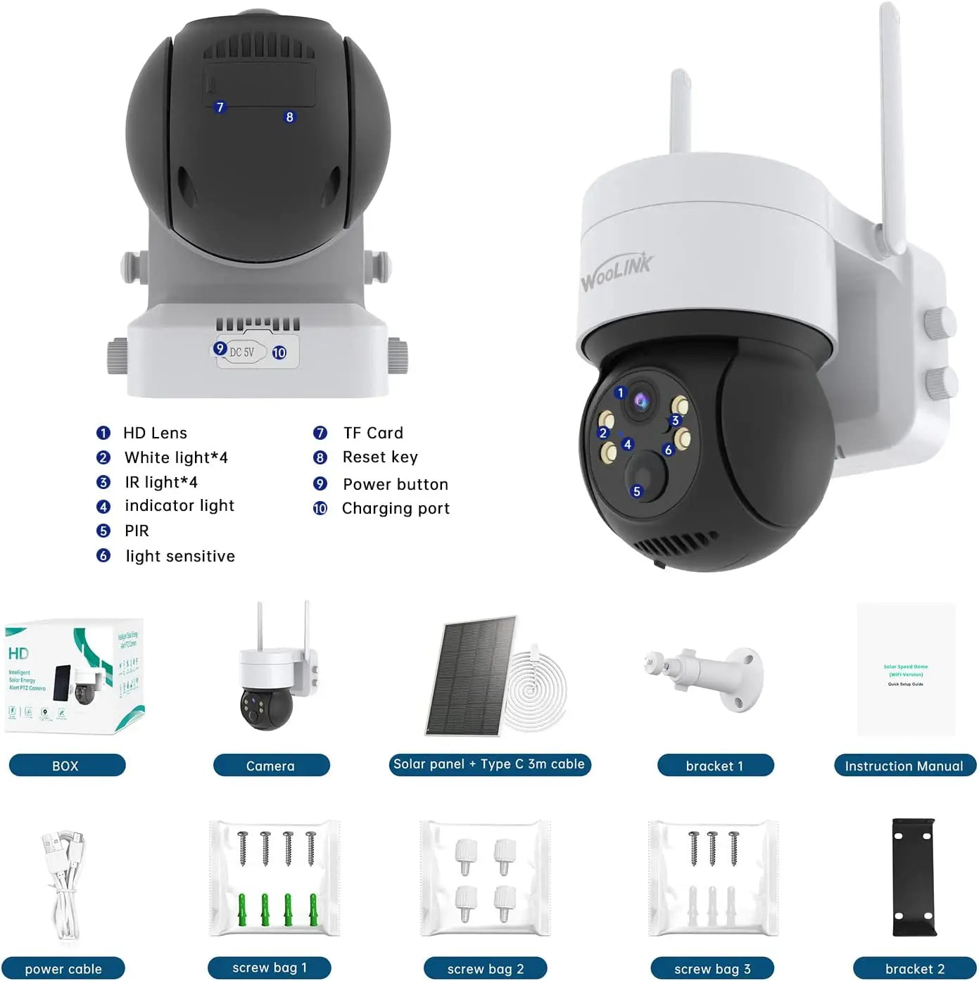 Solar Camera WiFi Outdoor 4MP HD Wireless Security CCTV Waterproof Night Vision Pan/Tilt Surveillance Camera with Solar Panel