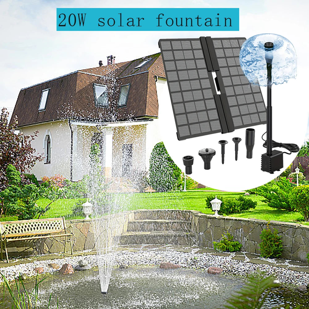 20W Solar Water Pump Foldable Silicone Panels for Garden, Bird Baths, Ponds,Fish Tanks Outdoor Water Feature System with Nozzles