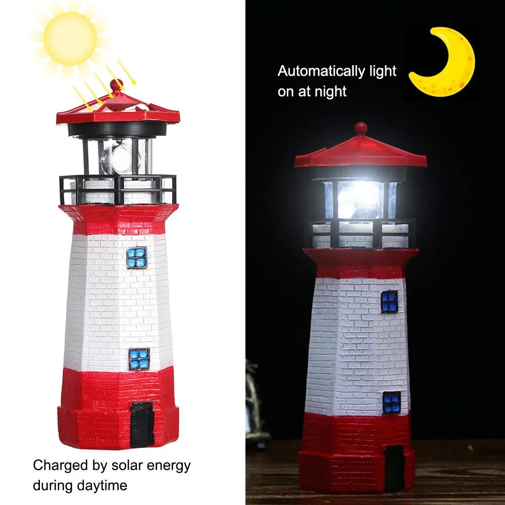 Solar Lighthouse with Rotating Lamp Garden Lights Outdoor Decorative LEDs Light for Path Yard Lawn Patio Drop shipping