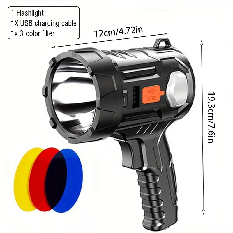 Rechargeable Spotlight, 1000,000 Lumens Handheld Hunting Flashlight Led Spot light with Cob Light and Solar Panels for Camping