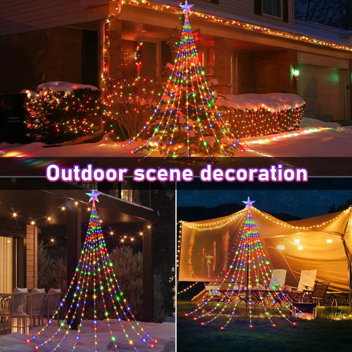 Solar Christmas Decoration Star String Lights 2/3M 8 Modes Waterfall Christmas Tree Fairy Lights for Outdoor Wedding Holiday