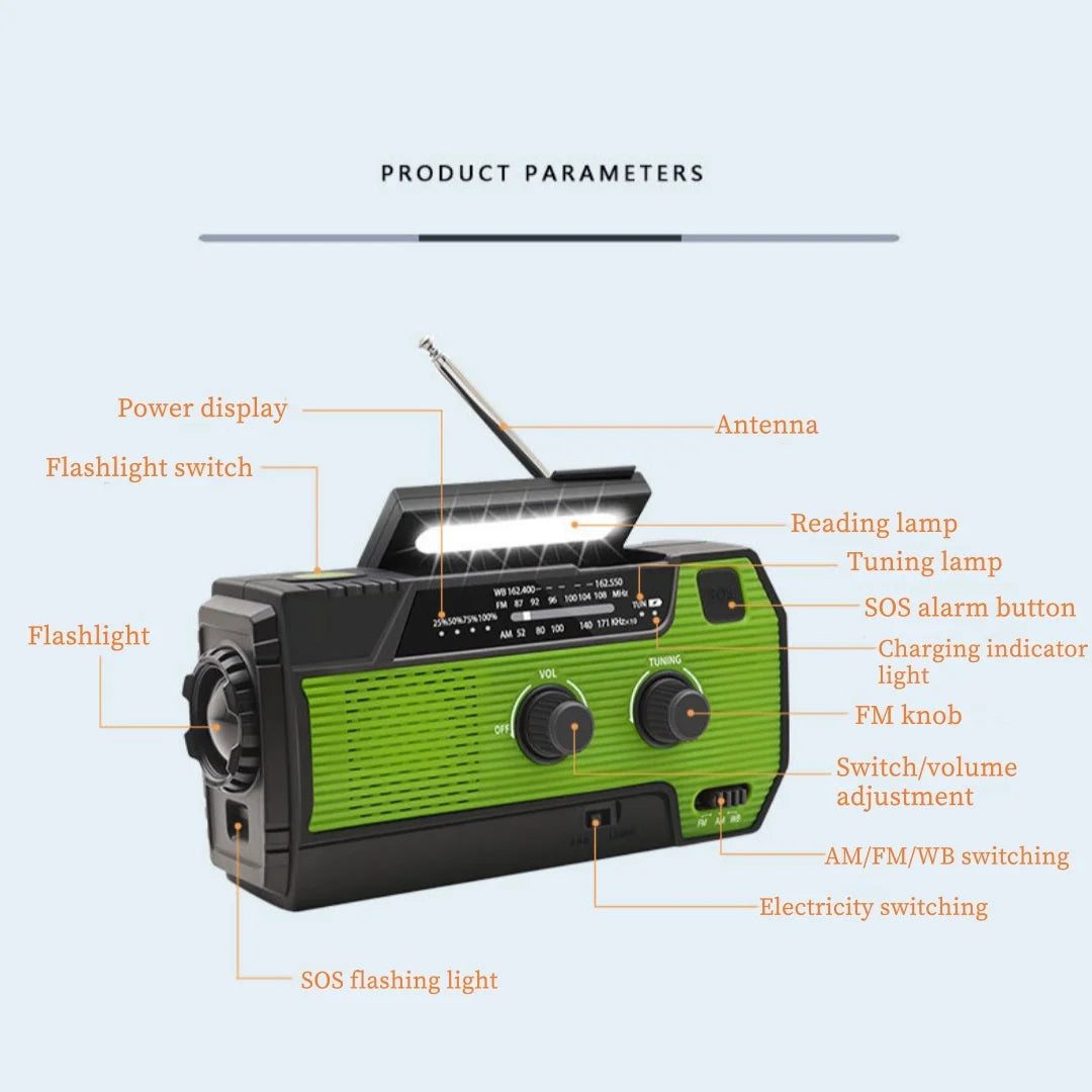 Hand Crank Solar Emergency Radio – Portable FM/AM/NOAA Weather Radio with Power Bank, Flashlight & Phone Charger
